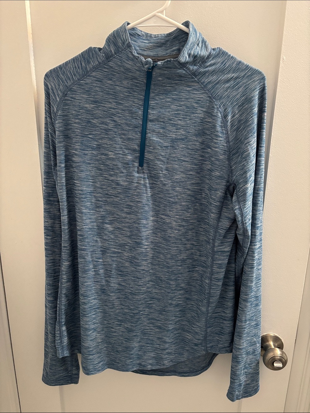 Light Blue Marled Quarter-Zip dry fit Pullover - workout